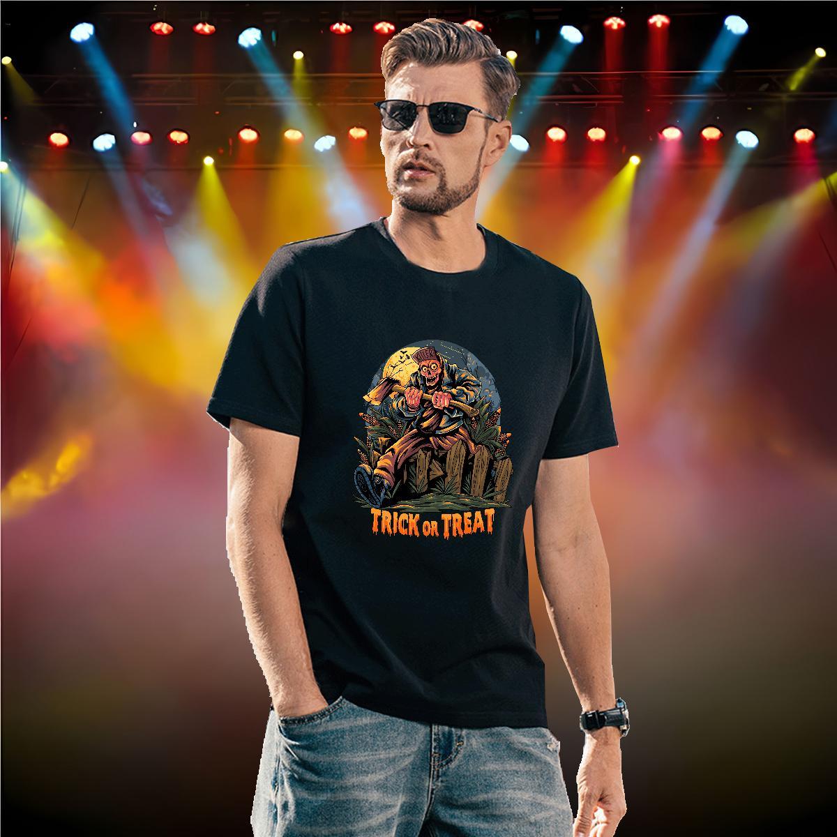 Popular T-Shirts for Men halloween O-Neck Short Sleeve Hip Hop Street Plus Size Cartoon 230g Pure Cotton Men Tops Tees Factory Direct Tshirts