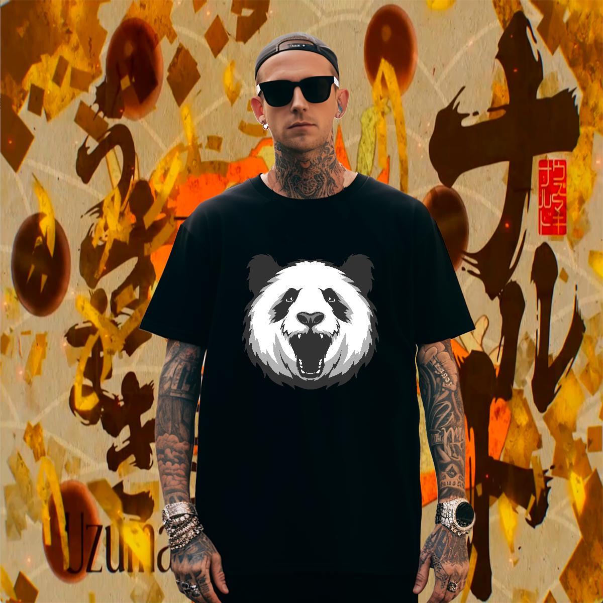 Classic T shirt panda O Neck Short Sleeves Outdoor Custom Printing 100% Cotton 230g Tshirt for Man Woman 2024 Polos