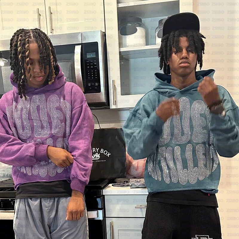 Y2K Rhinestone Letter Hoodie for Women Gothic Black Floral Oversized Sweater Womens Retro Harajuku Street Clothing 240814