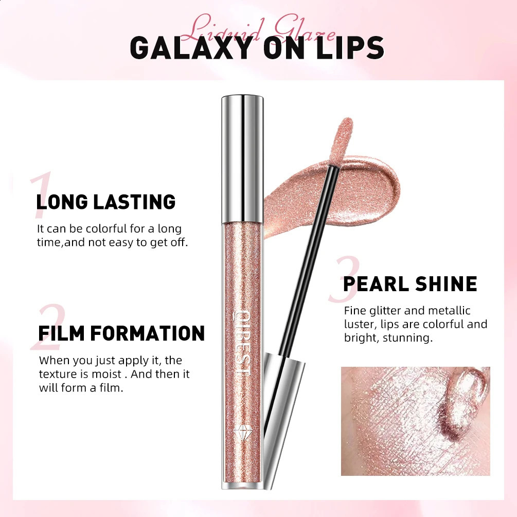 QI shimmer lip gloss beauty diamond glitter lip tint waterproof long lasting 6 colors gray flash liquid lipstick makeup 240819