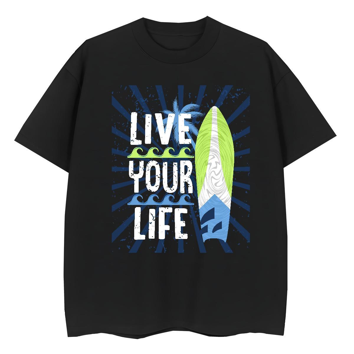 New Men Clothes T-Shirt tree Beach 230g Cotton Tops Tees Short Sleeve Soft Cool Mens T Shirts Custom Print Oversized