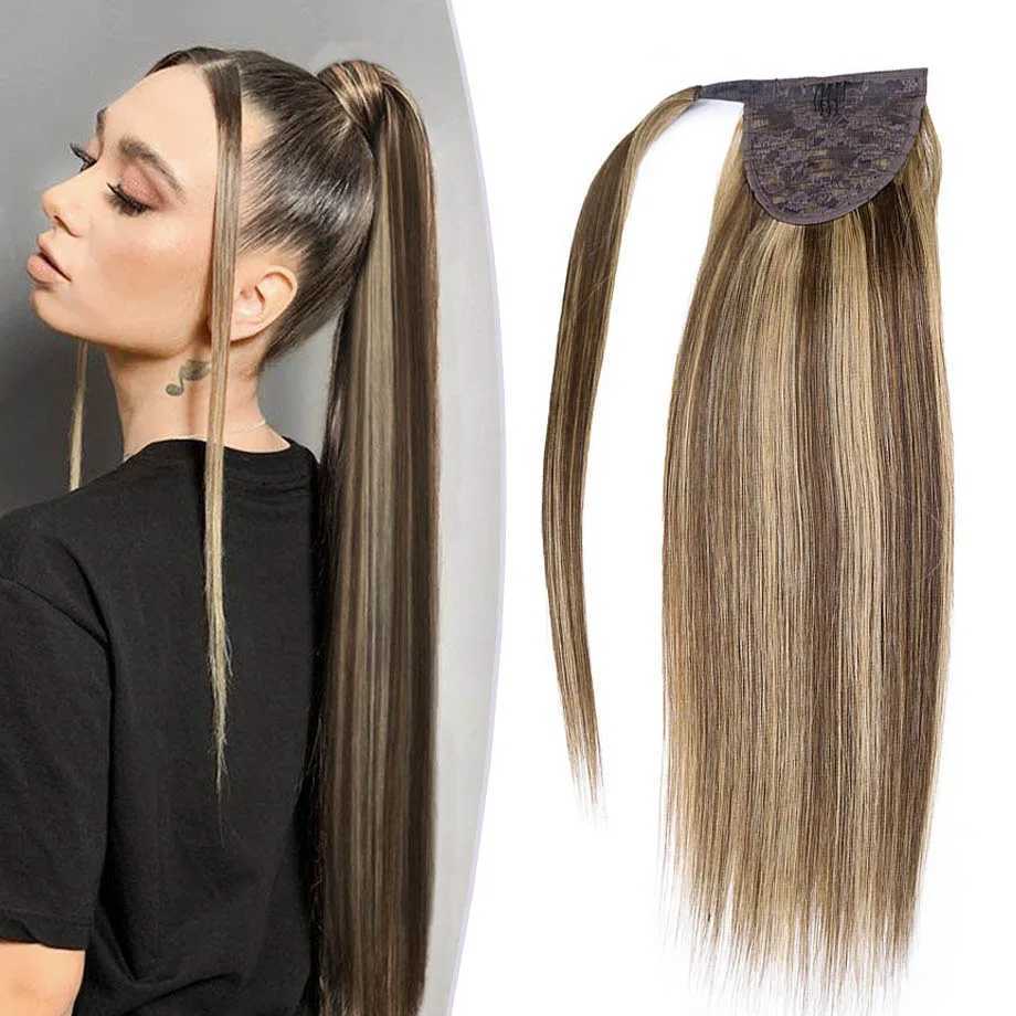 Straight ponytail extension 100% natural Remy human hair wrapped around invisible magic cream ponytail extension for womens hair W240817