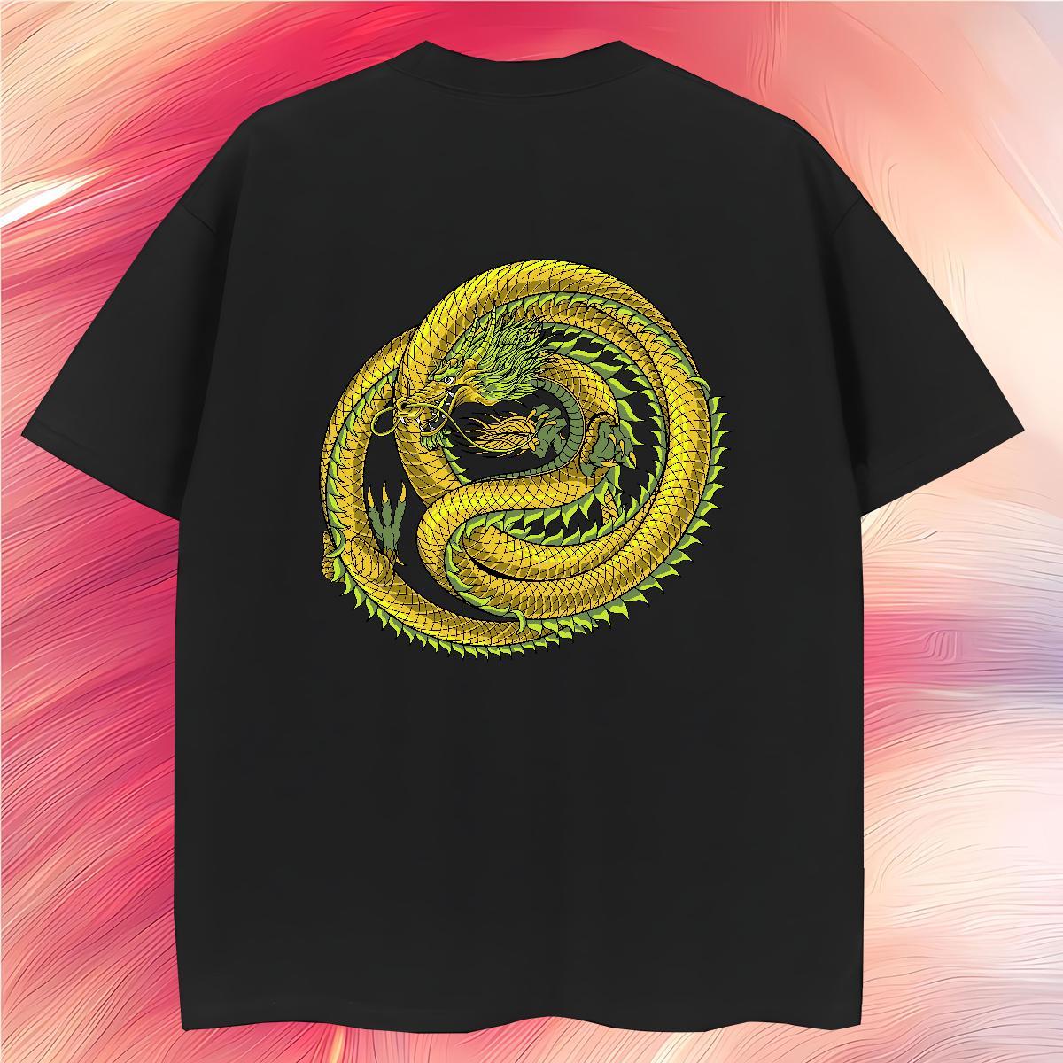 Men T Shirts 230g Pure Cotton dragon Sport O Neck Short Sleeves Custom Print Plus Size Tshirt for Man Woman Brand Loose Fit Tops Tees