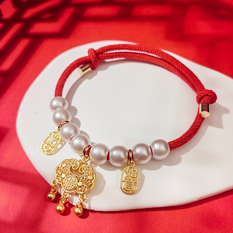 New Cat Collar Long Life Rich Lock Chinese Style Pet Gold Lock Cat Accessory Pearl Necklace Baby Cat Chain