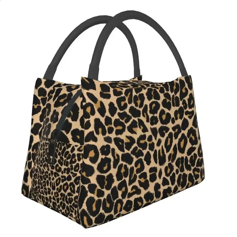 Leopard Skin Print Traditional Colours Insulated Lunch Bags for Women Animal Texture Resuable Cooler Thermal Food Lunch Box 240819