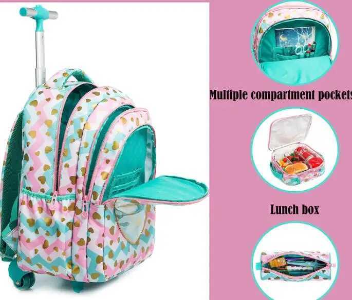 kids Rolling backpack for boy School trolley bag set lunch bag Children school wheeled backpack for girls school bag with wheels Y240820