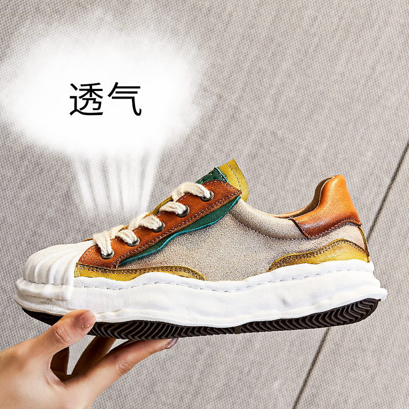 Ddmysports Top Layer Cowhide Shell Dissolved Spring New Ethnic Trend Women S Casual Leather Shoes OUTDOOR