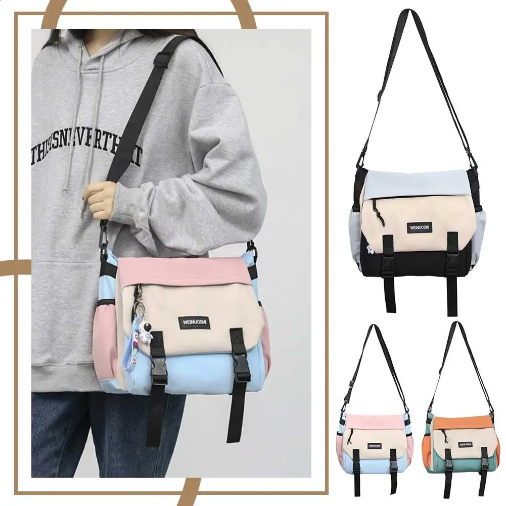 Unisex Simple Postman Bag Large Capacity Leisure Sling Bag Contrast Color Nylon Satchel Bag for College Travel Business 240819