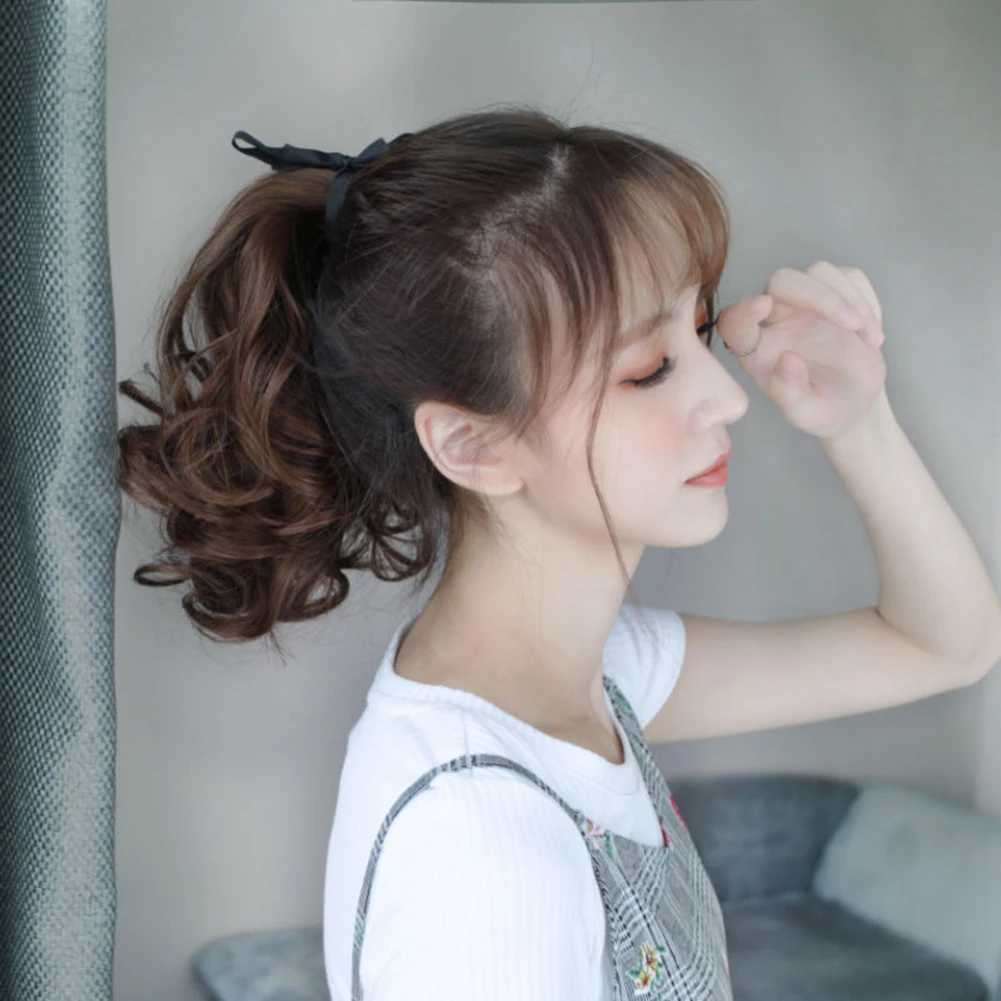 Womens long curly hair ponytail wig with tie Diy charming and fashionable hair extension used for role-playing themed parties 25/35/45/55cm W240817