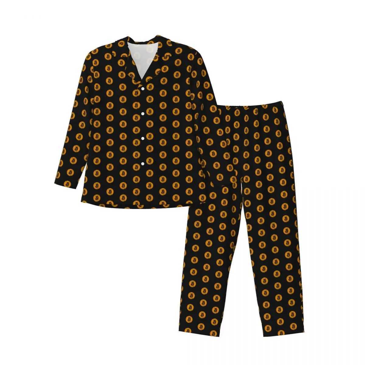 Bitcoin printed pajamas autumn digital currency aesthetics oversized pajamas set mens long sleeved cute room printed pajamasW240719