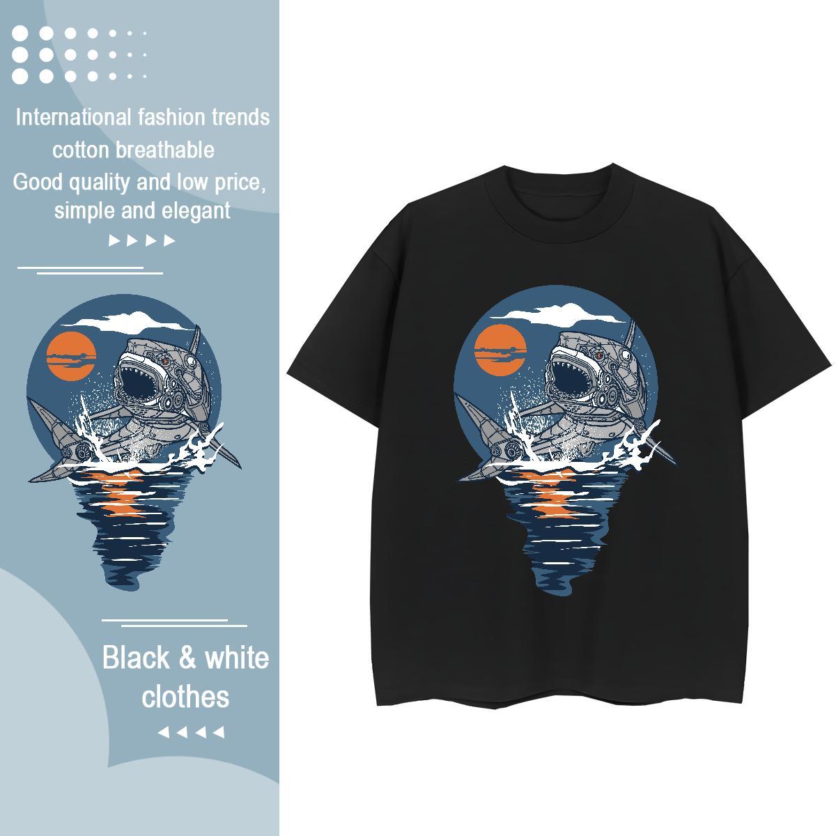 2024 Casual Women Tshirts Spring Summer Comfortable Tops Tees Designer 230g Pure Cotton shark DIY Printed T Shirt For Woman