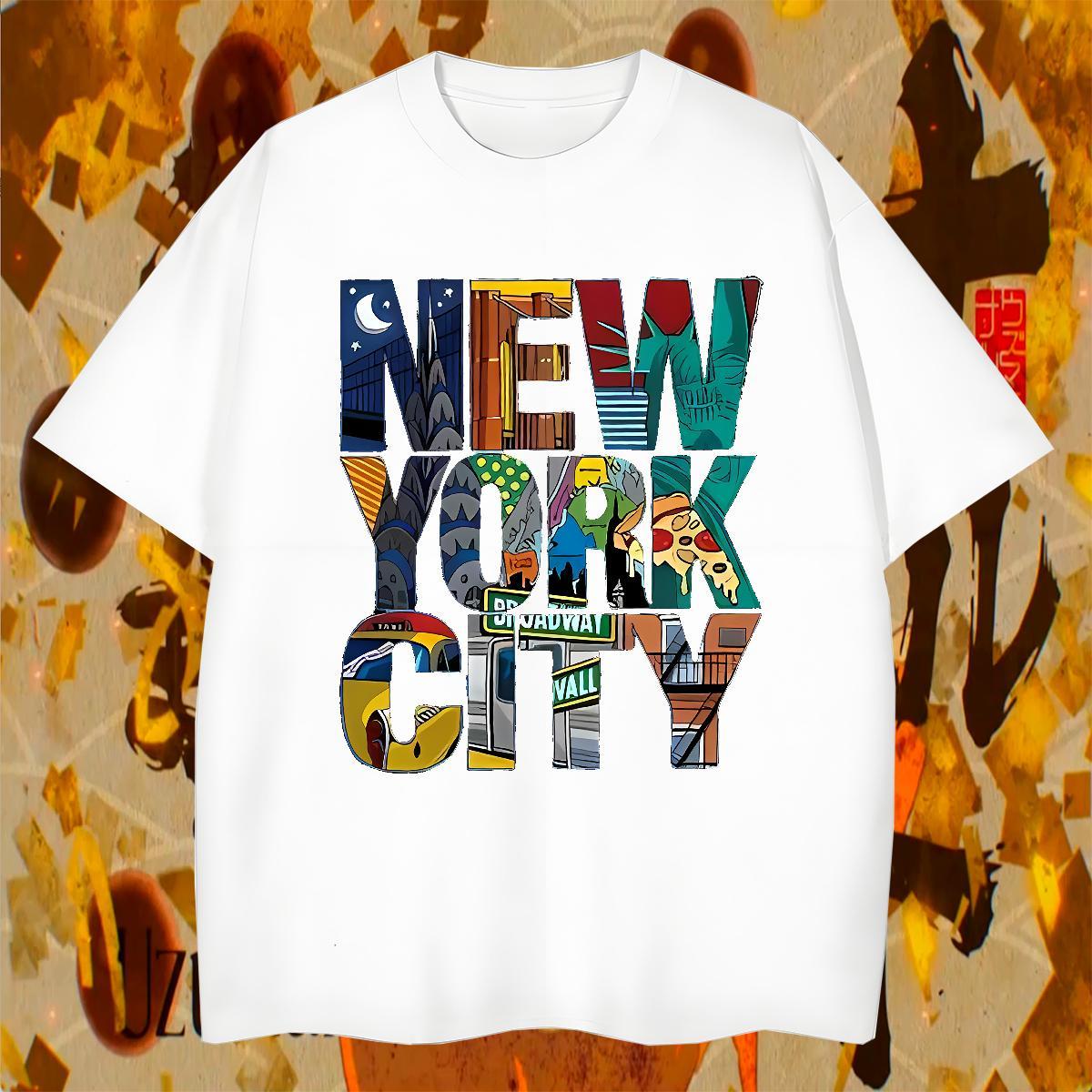 Loose Men Tshirts Daily Outfit 230g Cotton Black White O Neck Short Sleeves New York T-Shirts for Men Fashion Design Tops Tees