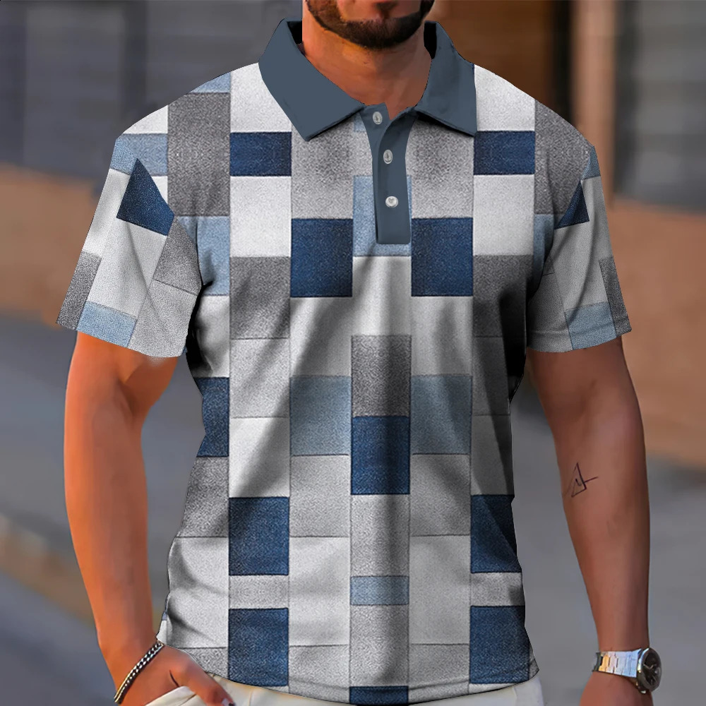 Mens Polo Shirt Golf Shirts Plaid Turndown 3D Print Tees Streetwear Short Sleeve Buttondown Fashion Clothing Casual Blouse Top y240819