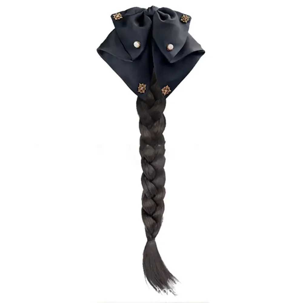 Womens synthetic wig polka dot bow headband simulated hair twisted ponytail gentle braid with tight fitting hair accessories W240817