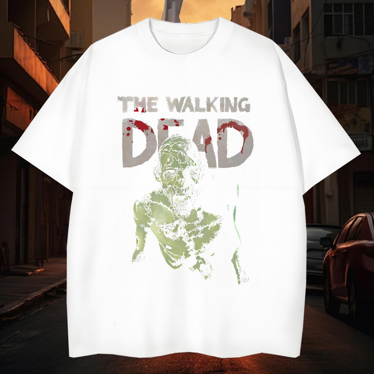 T Shirt For Man 100% Cotton 230g scary Street O-Neck Short Sleeve White Plus Size Men Tshirts Fashion Designer Wholesale Clothings