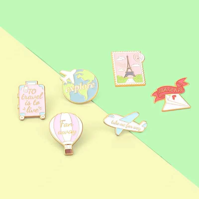 Customized Sweet Travel Enamel Pin Airplane Postcard Hot Air Balloon Suitcase Brooch Collar Badge Backpack Jewelry Gift for Friends W240815