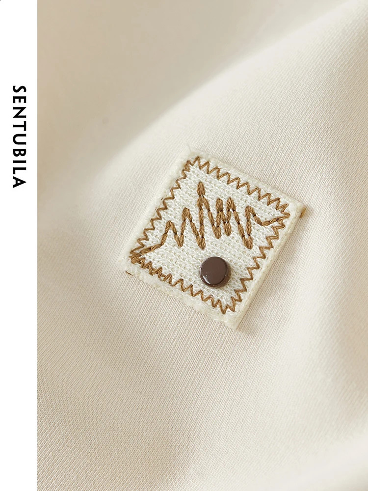 SENTUBILA Almond Simple Round Neck Sweatshirt for Women Spring Straight Casual Zipper Womens Long Sleeve Top 141A52744 240814