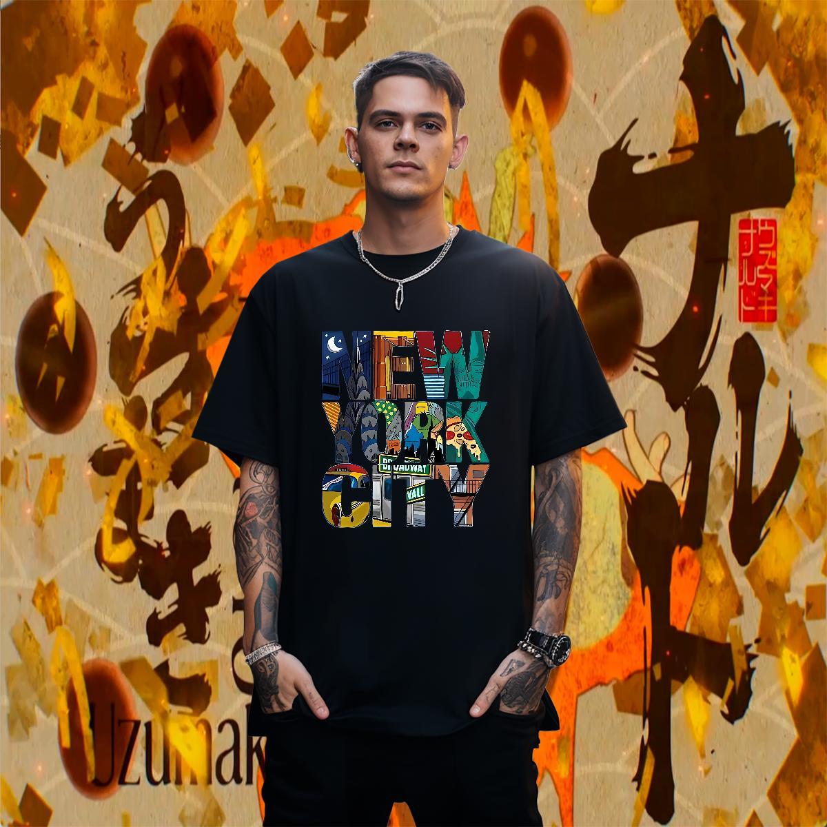 Loose Men Tshirts Daily Outfit 230g Cotton Black White O Neck Short Sleeves New York T-Shirts for Men Fashion Design Tops Tees