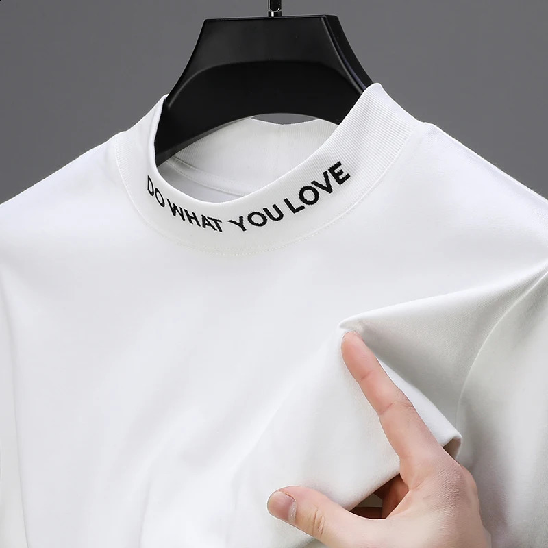 High Quality Mens T-Shirt Spring Summer Letter Embroidered Long Sleeve Korean Business Fashion Top Trend Mens Clothing 240820