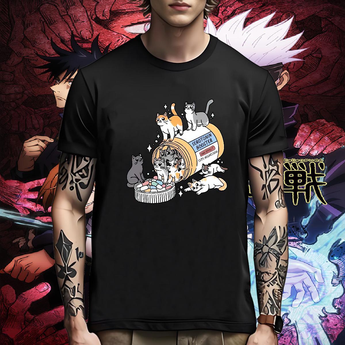 Cool Design T Shirts Men cats Crew Neck Casual Daily Wear Anime Print 230g Cotton Mens Tshirts Fashion New Polos