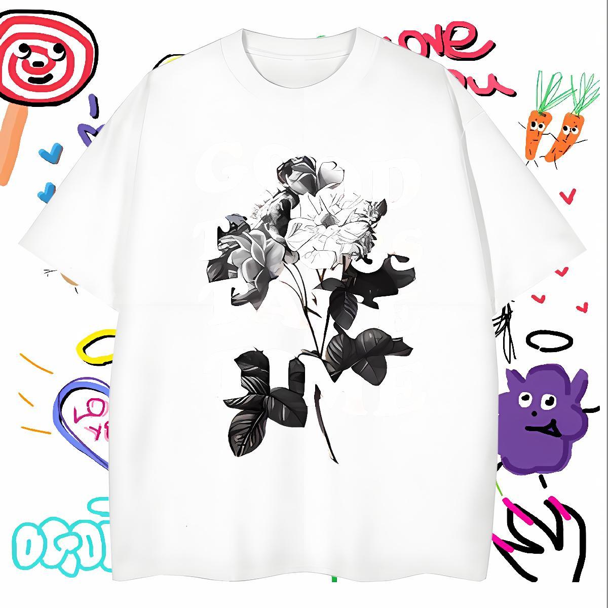 Wholesale Tshirt for Man Woman flower Sports Casual 230g Pure Cotton Tops Shirt O-Neck Short Sleeve Classic Man T Shirts Skull