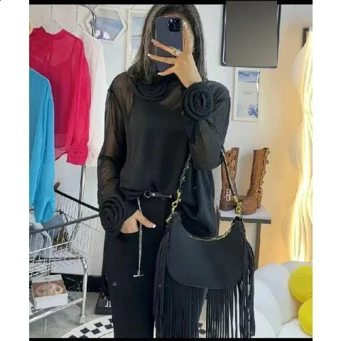 KUSAHIKI Fashion 3D floral top womens fashion Korean elegant bottom shirt autumn long sleeved Blusas Feminina 240819