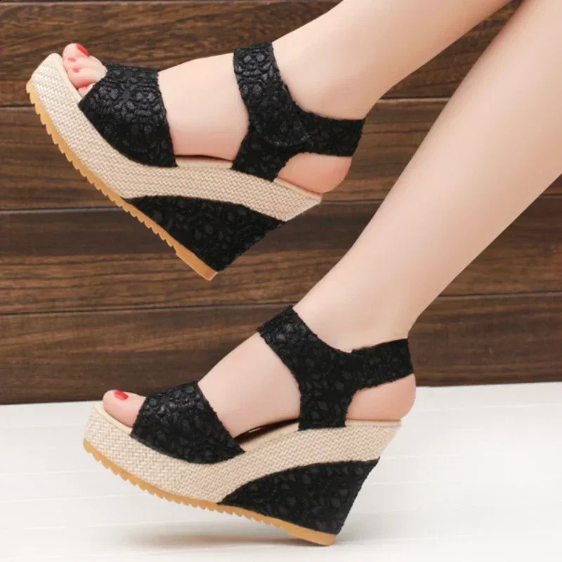 Womens Wedges Sandals 2024 Summer Fashion Mesh Peep Toe Platform High Heel Women Sandals Sexy Party Dress Women Sandalias 240819