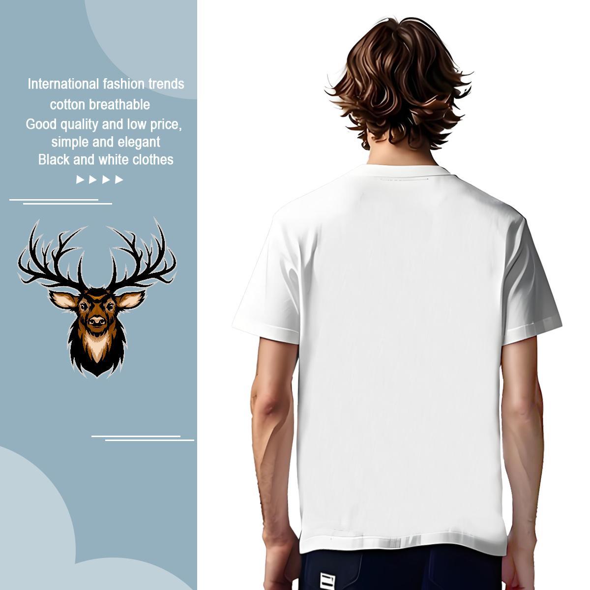 Cool T-Shirts for Men deer O-Neck Short Sleeve Sports Casual Custom Print Plus Size 230g 100% Cotton Mens Tshirts New Designer Polos