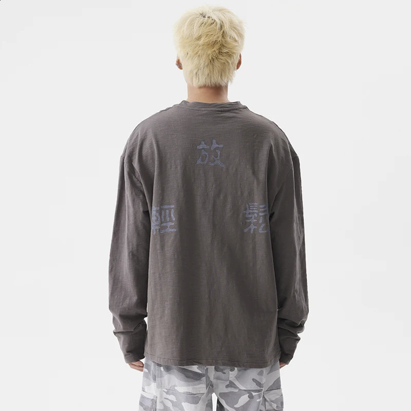 PFNW Male American Lazy Style Printed Letter T-shirt Street Vintage Round Neck Long Sleeve Loose Casual Mens Tops Chic 28W4416 240820
