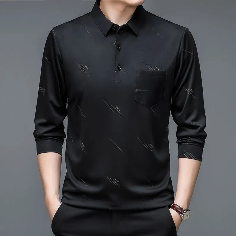 Men Business Fashion Long Sleeve Polo Shirts Spring Autumn Lapel Korean Male Clothes Streetwear Casual Thin Smooth Tops 240820