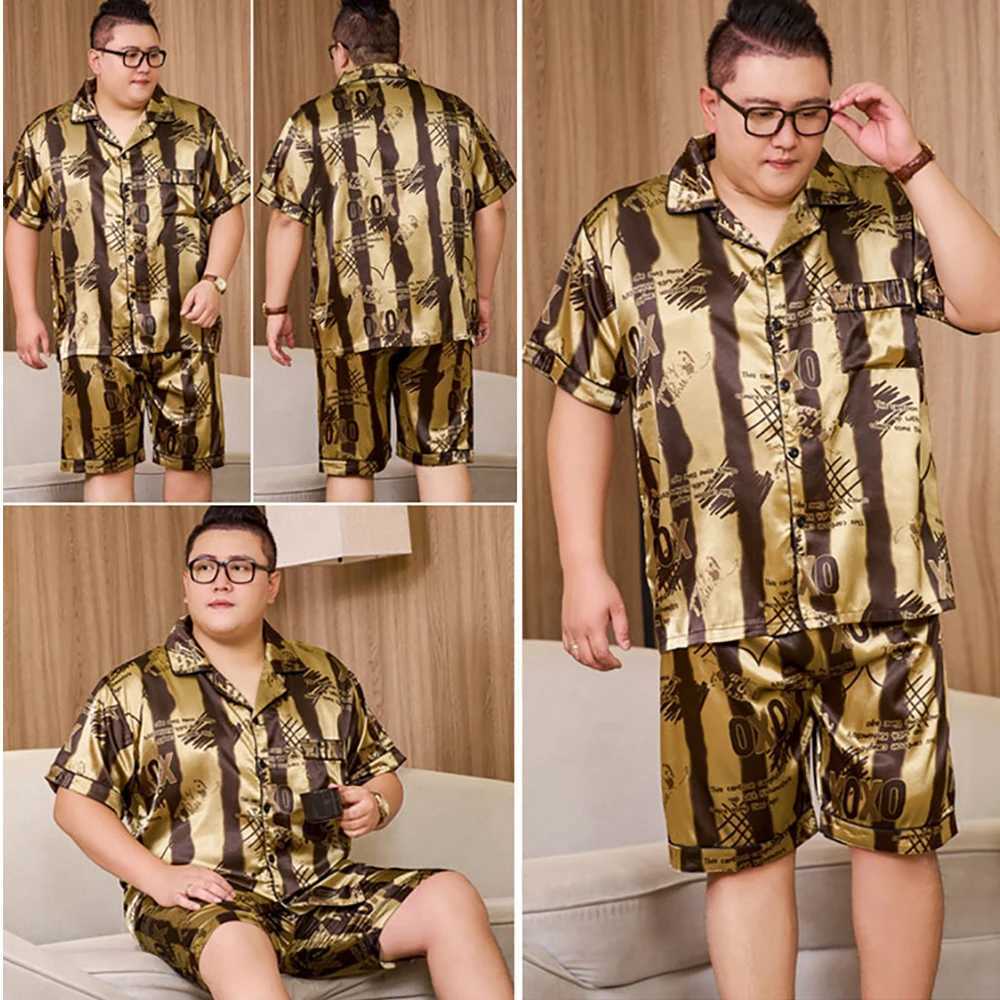 3XL-5XL For 65kg Big Size Mens Pajamas Summer Ice Silk Thin Breathable Male Sleepwear Casual Plaid Pajama Sets Mens Pajamas W250717