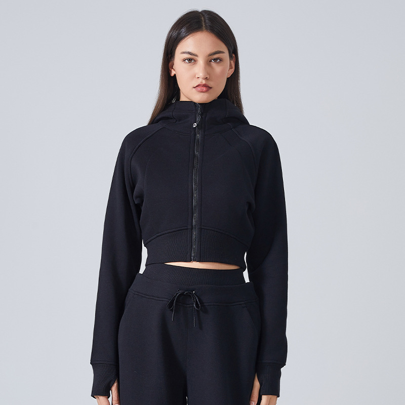 2025--Womens Autumn Hoodies Sweatshirt Yoga Zipper Jacket Ladies Gym Workout Coat Fleece Loose Workout Pullover
