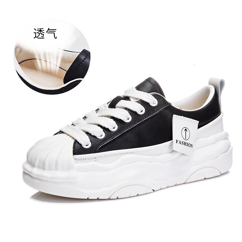 Ddmysports New Shell Ead Dissolved Spring Genuine Leather Little White Thick Elevated Casual Flat Sole Women S Shoes Trend OUTDOOR