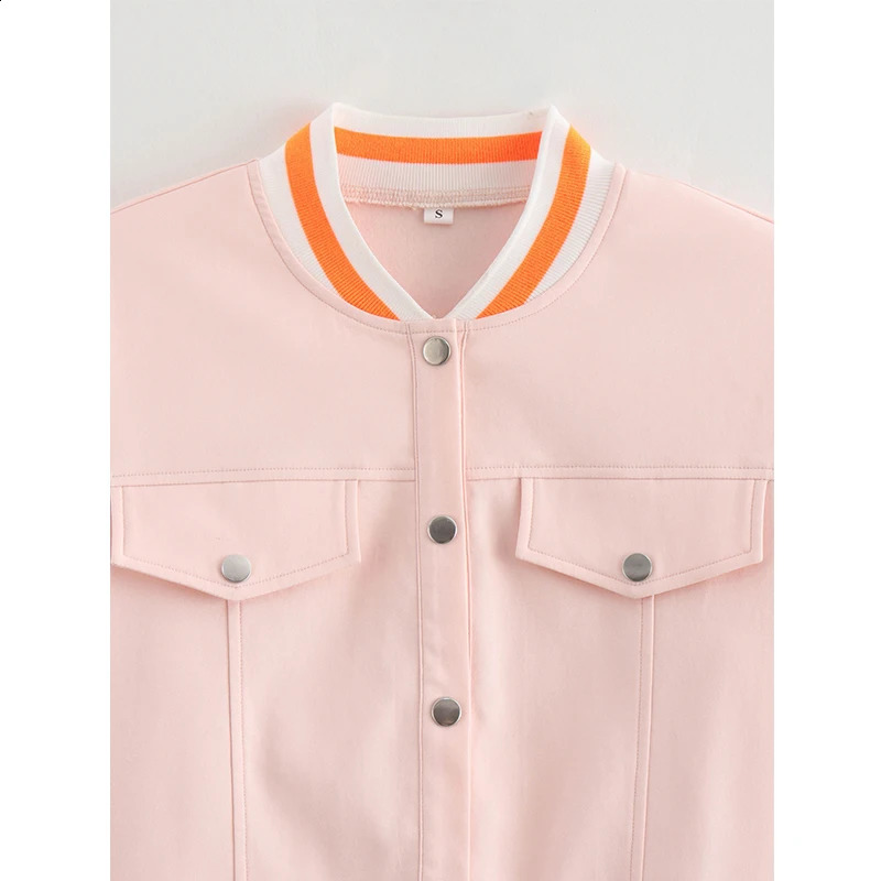 YENKYE Autumn Women Pink Crop Jacket Coat Single Breasted Long Sleeve Female Baseball Casual Outerwear Short Lady Outfits 240819