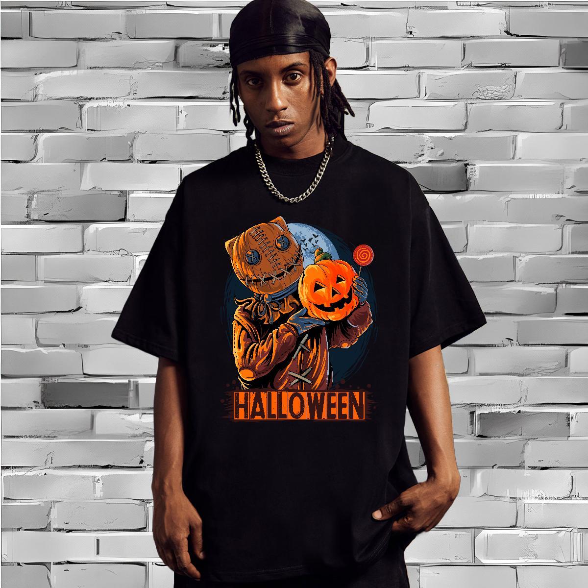 TOP Quality T-Shirts pumpkin O-Neck Short Sleeve Sport Black White 230g Cotton Couples T Shirts Wholesale Tshirts