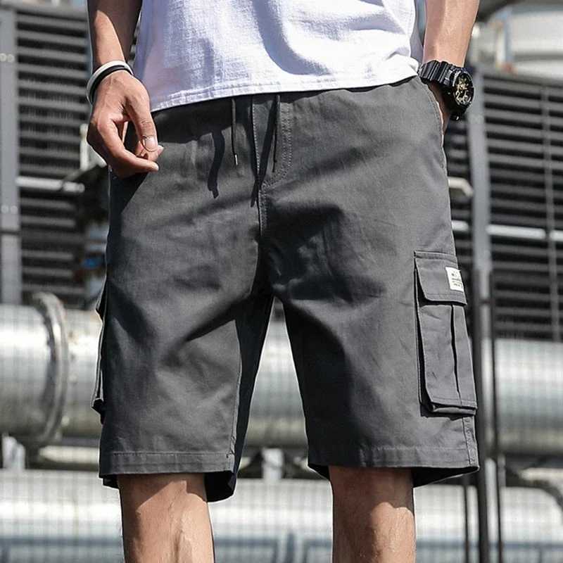 Mens Shorts Summer Cargo Shorts Fashion Knee Length Drawstring Men Shorts Cotton Khaki Work Bermudas Masculina Plus Size 7XLXJ240817