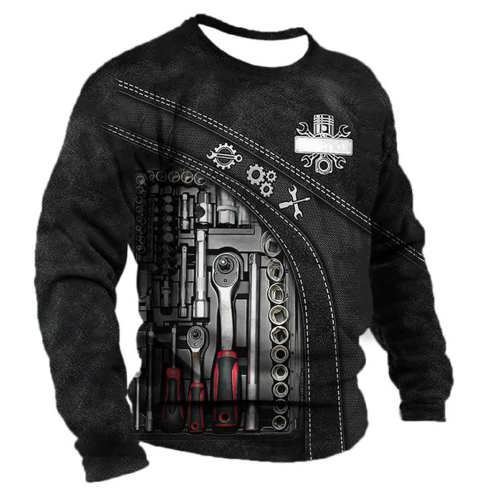 Mens Long Sleeve T Shirt Mechanic Graphic 3d Print Top Autumn Vintage T-Shirt Tees Clothing Casual Sports Male Pullover 6xlXJ240819