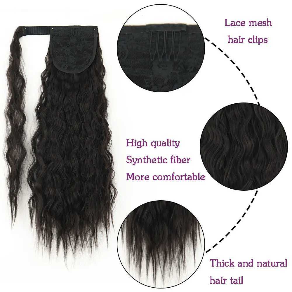 Merisihair curly ponytail extension clip around synthetic wrap ponytail wig long water wave ponytail womens fake W240817