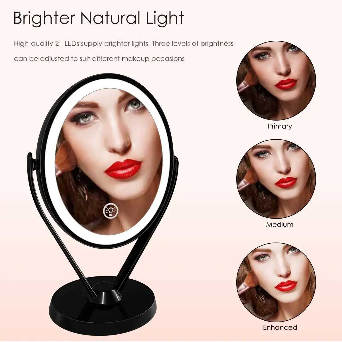Double-sided 1x/7x Magnification LED Cosmetic Mirror 3-speed Brightness Switching Metal Stand Gift Box Y240819
