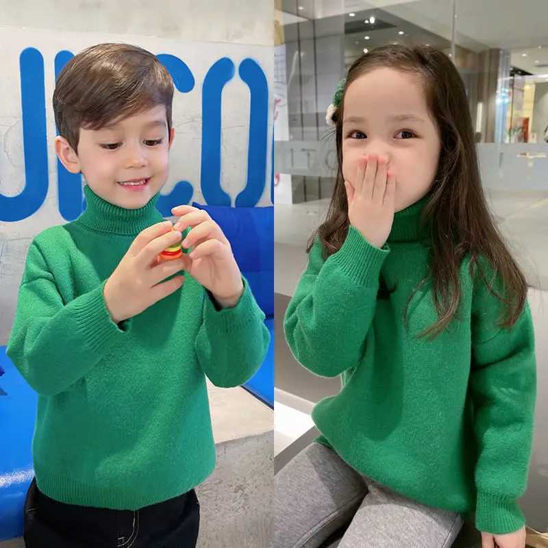 Childrens apron sweater for autumn and winter new knitted childrens apron for warmth knitted floral casual turtle neck boys and girls bottom shirt jum