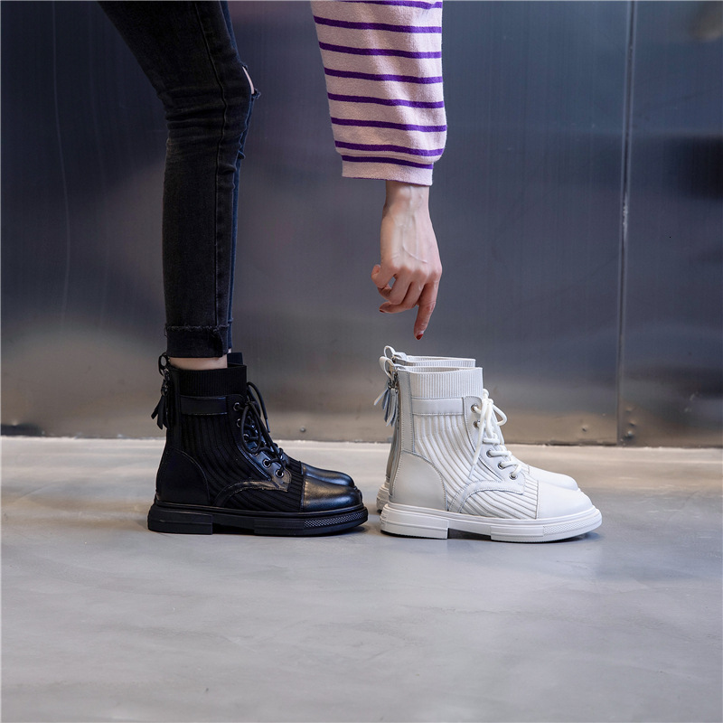 Ddmysports Martin New Autumn Winter British Style Thick Sole Socks Short Boots Children S Mid Sleeve Genuine Leather Women Shoe Trend OUTDOOR