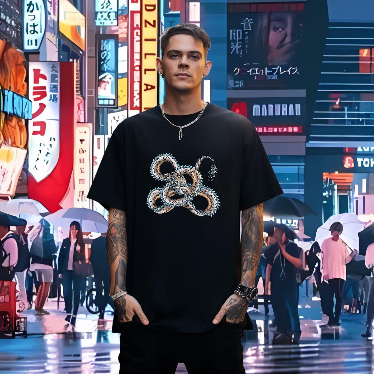 T shirt 230g 100% Cotton dragon Street Casual O Neck Short Sleeves Skull Men Tshirts Fashion Designer Cool Clothings