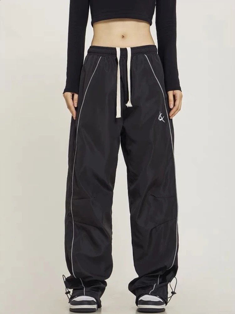 Casual Sweatpants Women Y2K Streetwear Drawstring Elastic Waist Loose Straight-leg Pants Bottom Drawstring Wide Leg Pants 240820
