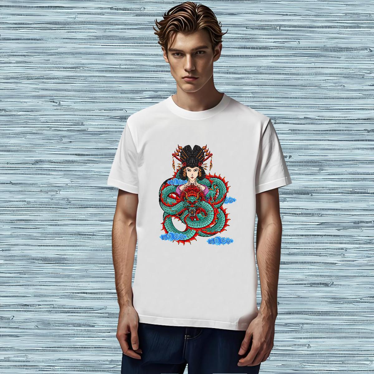 T shirt 230g Cotton dragon Casual Beach Round Neck Short Sleeve Plus Size Custom Men Tops Tees Classic Casual Brand Tees Shirts
