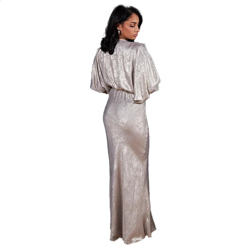 CM.YAYA Women Stretch V-Neck Full Batwing Sleeve Maxi Long Dress Summer Evening Sexy Night Club Birthday Party Dresses 240819