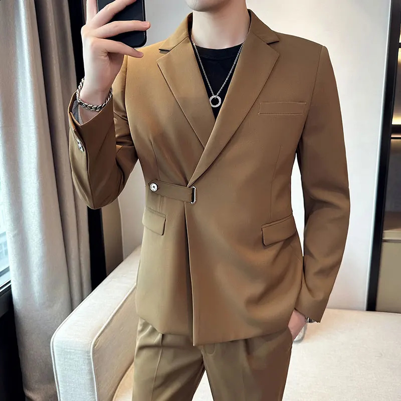 Fall British Style Mens Jacket Single Chest Casual Set Wedding Business Dress Social Banquet Evening Costume 4XL 240819