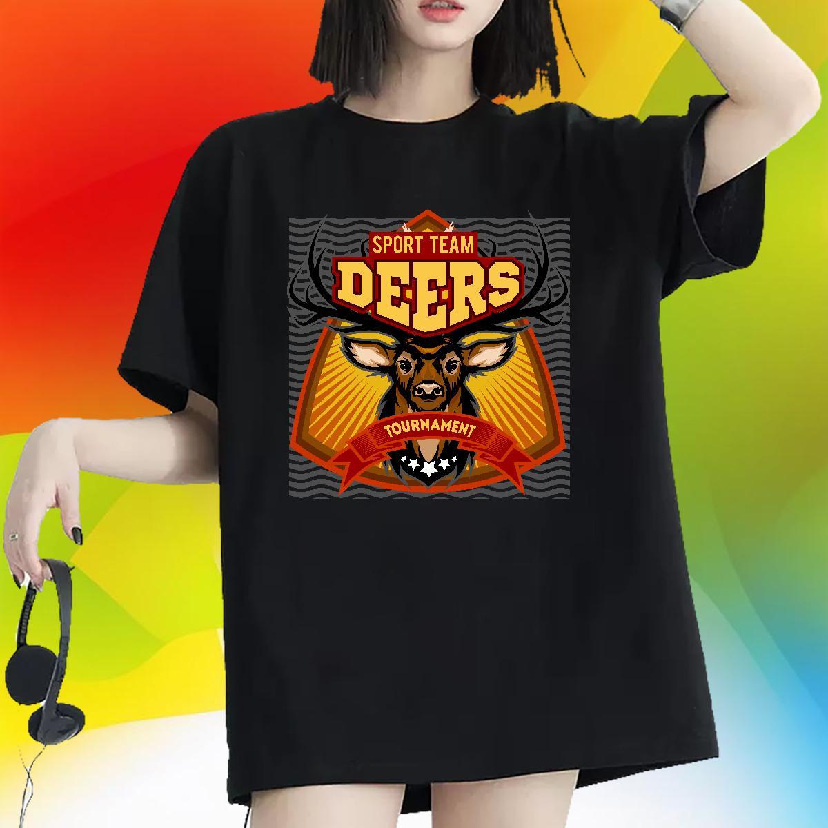 2024 Woman Tshirt High Street Hip Hop Breathable Soft Tops Comfortable 230g 100% Cotton deer Customized T-Shirts