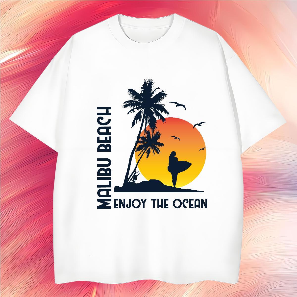 Popular beach 230g Pure Cotton Men Clothes T-Shirt Casual Daily Wear Breathable Crew Neck Mens T Shirts New Designer Cartoon Print Tees