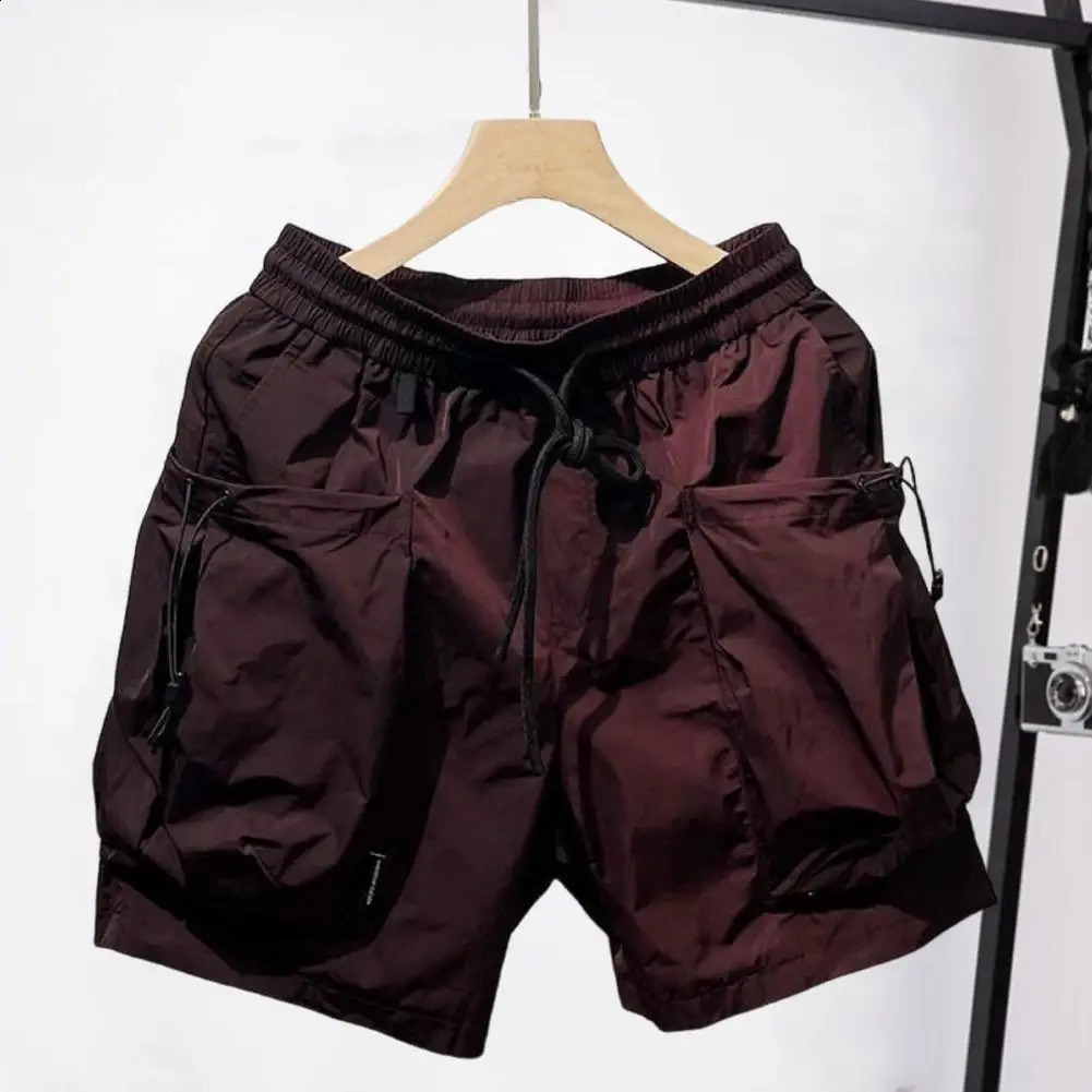 Casual cargo shorts mens loose elastic waist brushed summer large pocket soft sports 240819