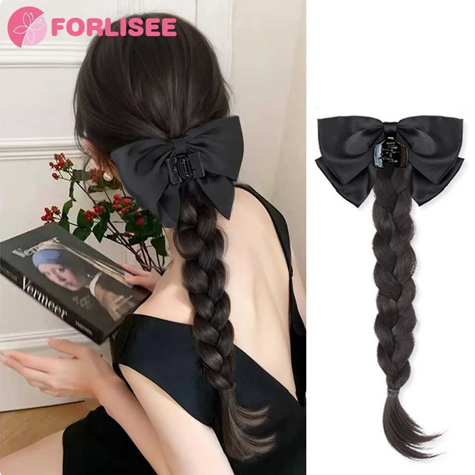 FORLISEE synthetic bow ponytail wig womens claw clip high ponytail curly hair natural new Chinese braided ponytail W240817